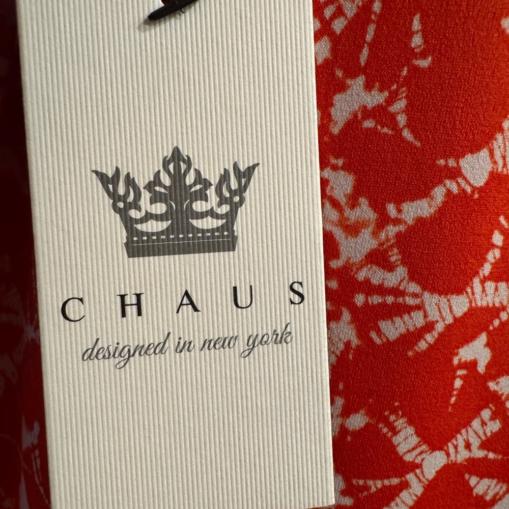 NWT CHAUS New York Women's Orange Leaf Print Faux Wrap Sleeveless Top Size L - Picture 4 of 10